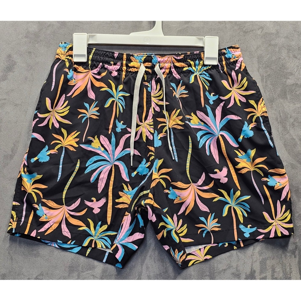 Chubbies Mens Swim Trunks Large Black Tropical Palm Tree 5.5 Inch Inseam